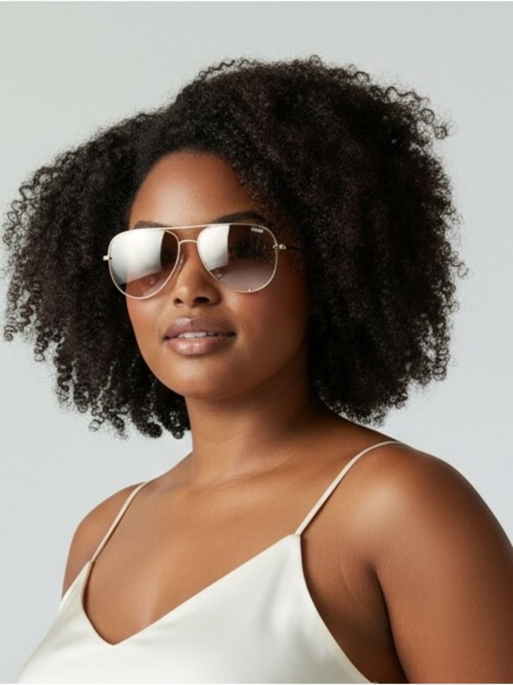 Quay High Key Micro Polarized Women's Small Gold Aviator Sunglasses & Clear Case